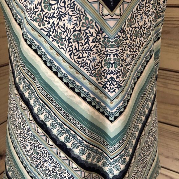 White House Black Market Blue Stripe Keyhole High Neck Halter Tank - Picture 3 of 8